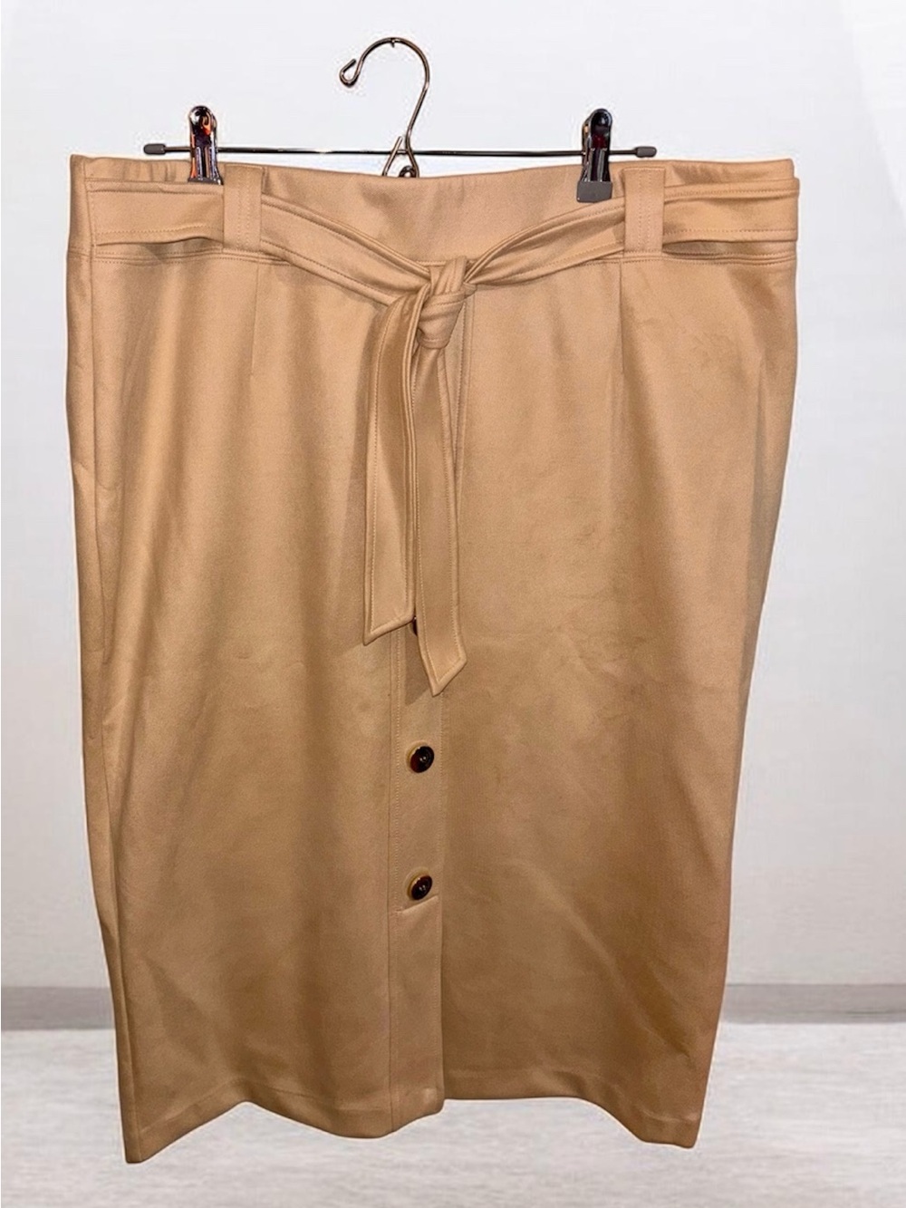 Marc New York Camel Button-Front Pencil Skirt with Tie Belt